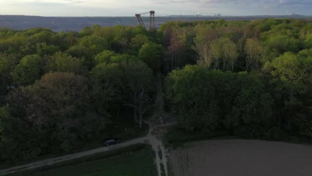 Letecký Pohled Hambacherův Les Pozadí Nedaleká Otevřená Jáma Hambach — Stock video