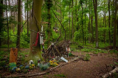 details view of nature Conservation activists  protest camp in the Hambach forest