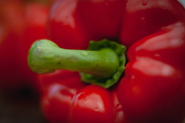 Red Peppers Shiny Water Droplets Macro — Stock Photo, Image