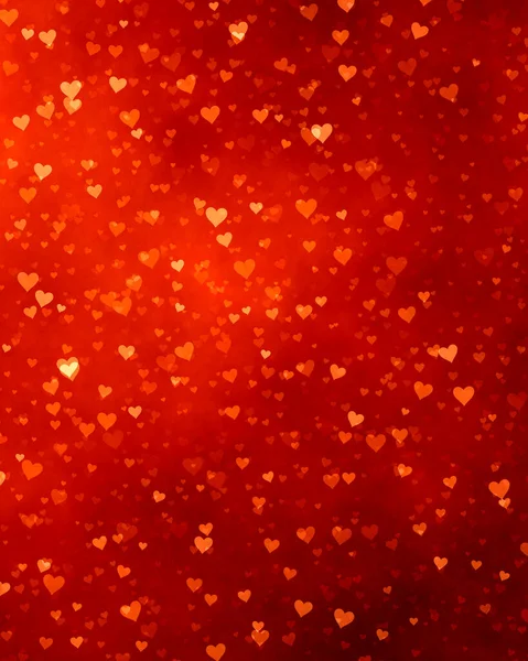 Abstrato Nublado Fundo Vermelho Brilhante Com Muitos Corações Amarelos Caindo — Fotografia de Stock