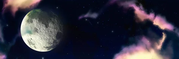 Dunkler Kosmos Planet Und Nebelhimmel Rosa Gelb Auf Dunklem Hintergrund — Stockfoto
