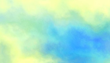 Yumuşak sarı ve mavi bulutlarda suluboya güneşli arka plan, yaz veya bahar gökyüzü kağıdı