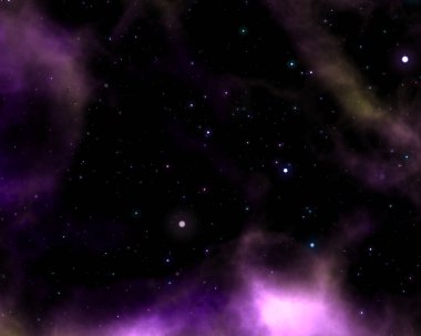 Fantezi uzay nebulası duvar kağıdı, parlak yıldızlı menekşe sisi, derin evrenin arka planı.