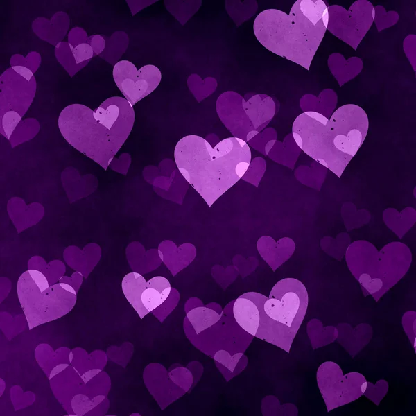 Beaux Cœurs Violets Sur Fond Violet Foncé Vœux Amour Carte — Photo