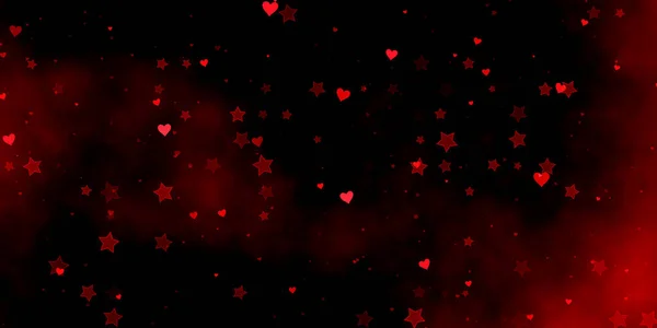 Corazones Estrellas Rojos Brillantes Abstractos Sobre Fondo Oscuro Con Cielo — Foto de Stock