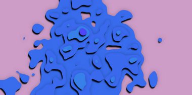 Üç boyutlu soyut thulian pembe arka planı ve kağıt mavi deniz şekillerini kesiyor. Basit oyma topoğrafya yardım sanat zarif kartı