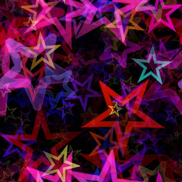 Blurred Colorful Neon Stars Dark Background Kids Birthday Wrapping Paper — Stock Photo, Image