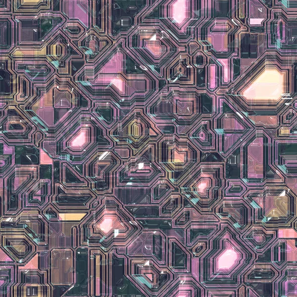 Futuristic computer violet pink shapes, seamless background, shiny digital 3D illustration microelectronic design