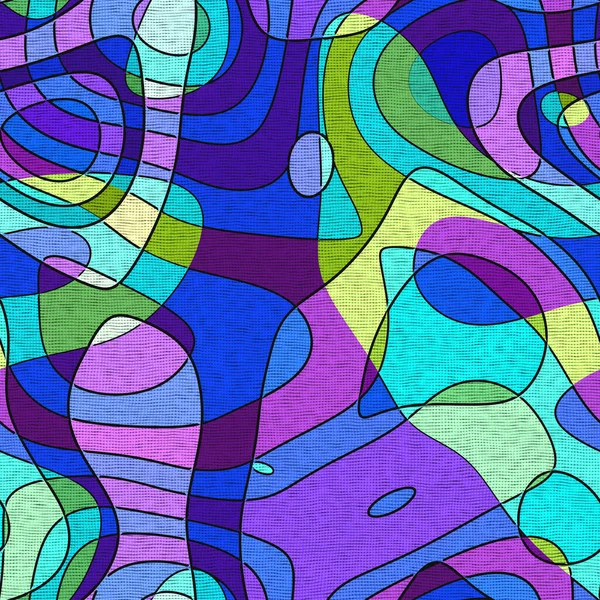 Funky colorful design, bright violet blue and green textured doodle shapes background, surreal fashion seamless design.