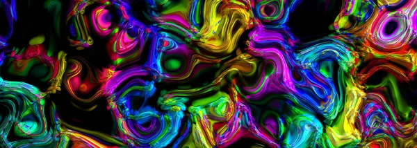 Neonowy Kolorowy Psychodeliczny Falujący Wzór Żywe Zakrzywione Linie Tła Kolorze — Zdjęcie stockowe