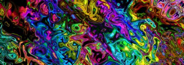 Parlak psikedelik dalgalı suluboya arka plan, çocuklar gerçeküstü tasarım mavi, mavi, pembe ve sarı