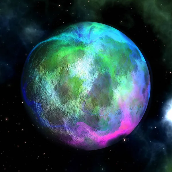 Fantasie Hellgrün Rosa Planet Illustration Abstrakter Mond Mit Geisterflamme Kosmosnebel — Stockfoto