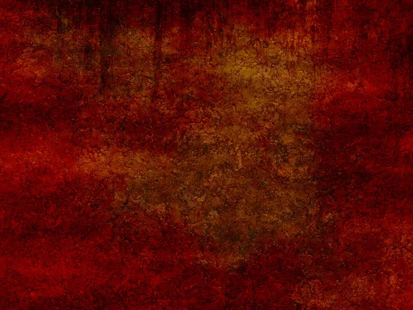 Grunge Rosso Vivo Parete Incrinata Sanguinante Sfondo Antico Giallo Centro — Foto Stock