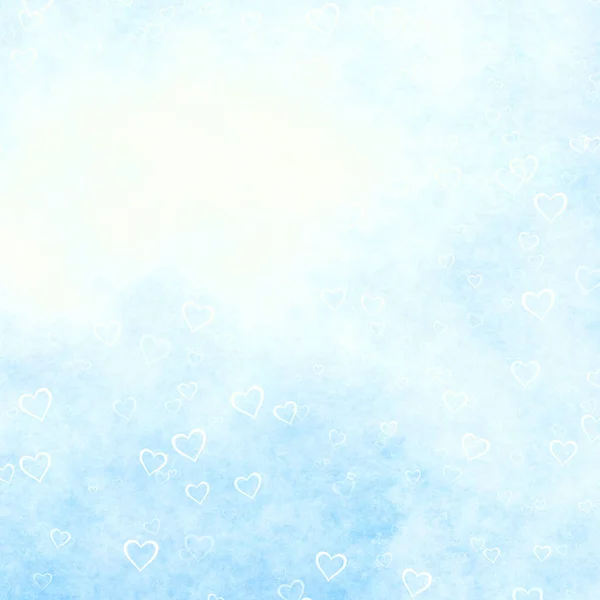 Elegancja Bladoniebieskie Tło Nieba Sercami Białymi Teksturowanymi Granicami Walentynki Dzień — Zdjęcie stockowe