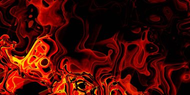 Siyah zemin üzerinde soyut ateş turuncu kırmızı alev, kırmızı sıvı dalga tasarımı, şenlik ateşi tasarımı