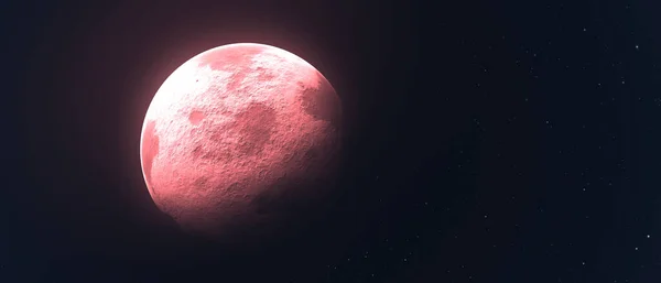 恒星黑暗背景下的宇宙红色半月形 3D说明行星 — 图库照片