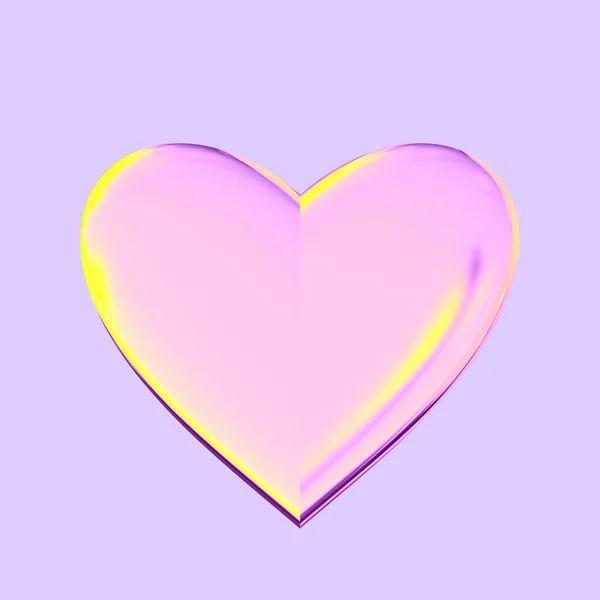 Big Pink Shiny Heart Pastel Violet Background Valentine Day Greeting — Stock Photo, Image