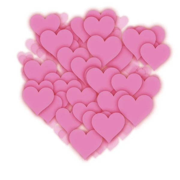 Aşk Pembe Kalpler Beyaz Arka Planda Üst Üste Biniyor Sevgililer — Stok fotoğraf