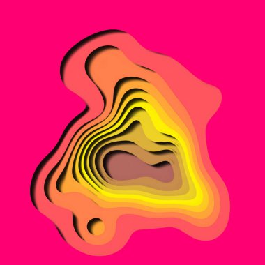 Kağıt kesimindeki 3D soyut pembe turuncu ve sarı arka plan iş sunumları, el ilanları, posterler ve davetiyeler için tasarım düzeni. Renkli oyma sanatı