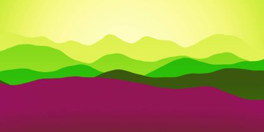 Mor ve eğimli yeşil dağlar şekiller, soyut doğa arka planı