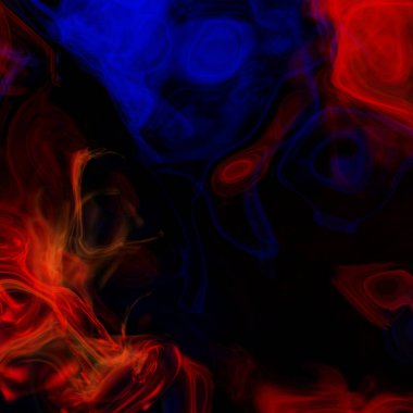 Siyah arkaplanda soyut kırmızı mavi duman girdap, sis neon ışıkları disko tasarımı
