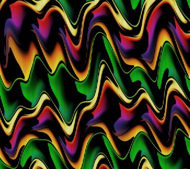 Soyut psikedelik floresan duvar yazısı. Doğumgünü ambalajlı tasarım siyah zemin üzerinde neon sarısı, kırmızı ve yeşil ile.