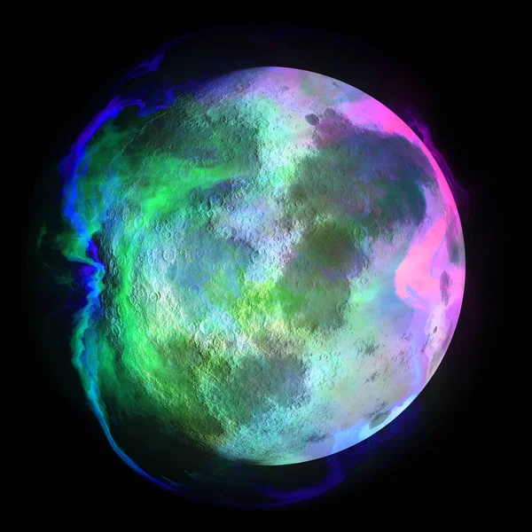 Fantasie Regenbogengeist Planet Illustration Abstrakter Mond Rosa Grünen Und Blauen — Stockfoto