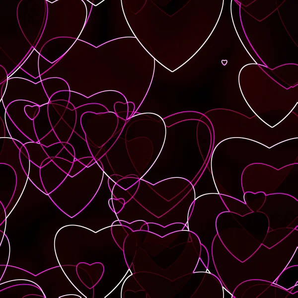 Abstract Pink White Neon Glow Overlapping Hearts Dark Background Valentine — Stock Photo, Image