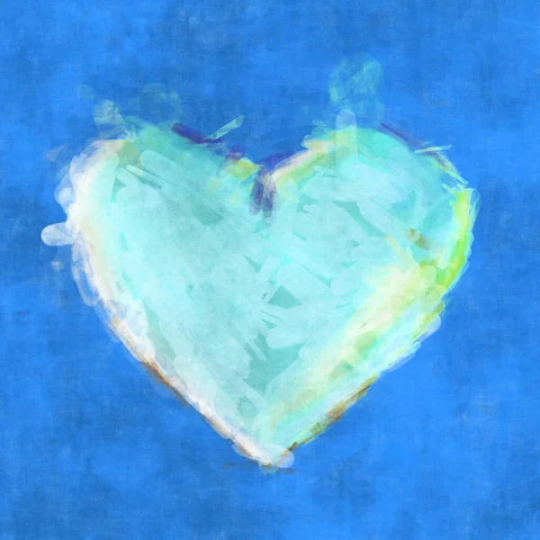 Grandes Pinceladas Corazón Azul Suave Sobre Fondo Azul Agua Sucia —  Fotos de Stock