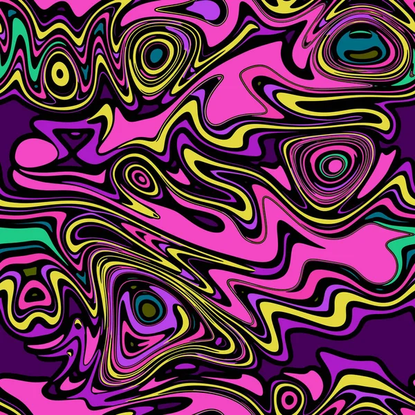 Cartoon Yellow Violet Pink Psychedelic Horizontal Wavy Seamless Pattern Kids — Stock Photo, Image