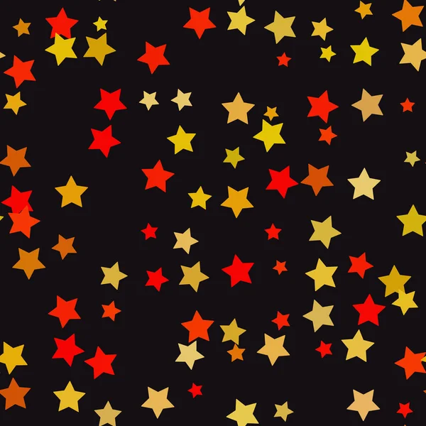 stock image Abstract stars seamless pattern in yellow orange and red on dark background, birthday card