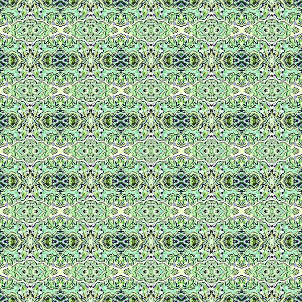 Дамаський Зелений Старовинний Квітковий Візерунок Східними Квадратними Формами Хрестами Діамантами — стокове фото