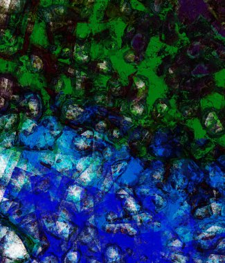 Suluboya dokusunda mavi, yeşil, antika bir arka plan. Sanatsal yaratıcılık ve grafik tasarım için alan. Grunge yağlı boya dokusu. Vintage tasarımı için arka plan akış yüzeyi.