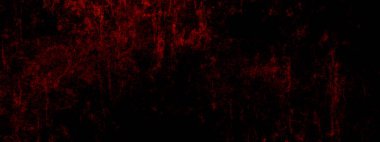 Dehşet içindeki kırmızı grunge siyah arka planda, bulanık kanlı suluboya lekeleri ve antika tasarım, sıkıntılı yağ boyası