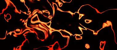 Soyut turuncu sürrealite kırmızı gerçeküstü parlak dalgalı çizgi şekli, tehlike ile parlayan enerji siyah arkaplan üzerinde sıcak ritim çizgisi tasarımı