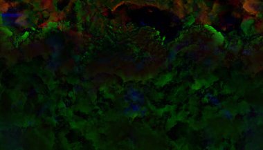 Grunge koyu yeşil kırmızı ve siyah bulutlu şekil ve lekeli arkaplan, gotik sisli veya mavi yansımalı sis