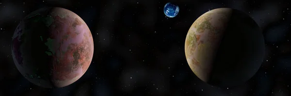 Fantasie Lebende Planeten Illustration Mit Sternen Abstraktes Weltraumdesign Oder Astralbild — Stockfoto