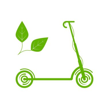 Yapraklı ikon scooter. Yaprak sembol olarak eko taşıma.