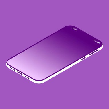 Akıllı telefon mor arkaplandaki izometrik tarzda..