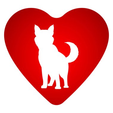 Beyaz bir köpek silueti. Kırmızı kalp.