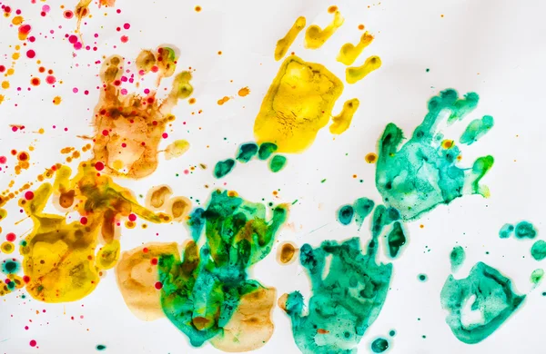 soyut renkli el beyaz kağıt arka planda yazdırma. Çocuk Sanat