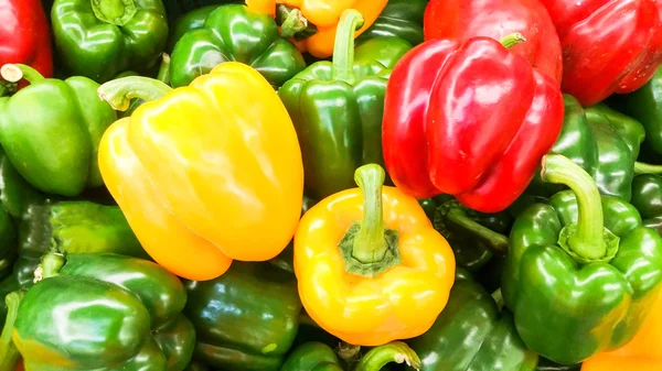 The colorful of sweet bell pepper on shelf for sell in supermark — Stock Photo, Image