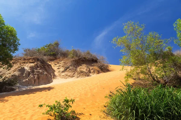 Güzel kırmızı kum tepeciği ve farklı renklerde kum oluşumu.