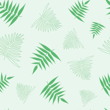 Yeşil yapraklı yay pürüzsüz desen. Açık yeşil arka plan, tropik yapraklı doku. Vektör tasarımı kumaş, ambalaj kağıdı, yeşil baskı, hafif yay dokusu için kullanılabilir.