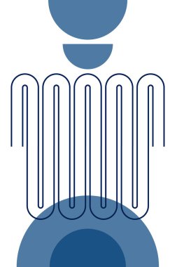 İç duvar posteri için soğuk kış mavisi renkleriyle boho kemerli, çizgili ve yarı daireli soyut poster. Boho kemeri minimalist bir tarzda. Modaya uygun boho kemerli mavi minimalist bayrak.
