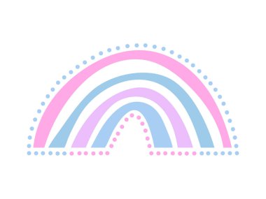 Noktalı el çizimi minimalist boho gökkuşağı. Boho çocuk odası gökkuşağı izi, beyaz arka planda izole edilmiş çocuk unsuru. Paskalya vektörü gökkuşağı. Bebek kartları ve posterleri için bahar gökkuşağı