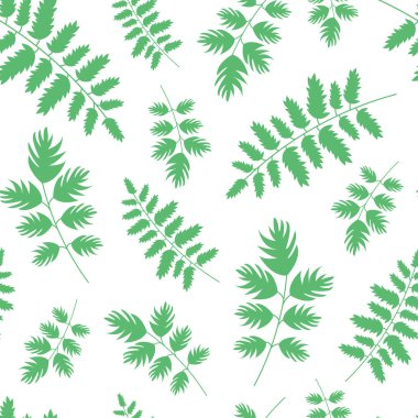 Yeşil yapraklı kusursuz desen. Yaprakları ve dalları olan bitkisel bir geçmiş. Farklı yeşil yapraklı bahar dokusu kumaş, tekstil, ambalaj kağıdı ve organik baskı için kullanılabilir..