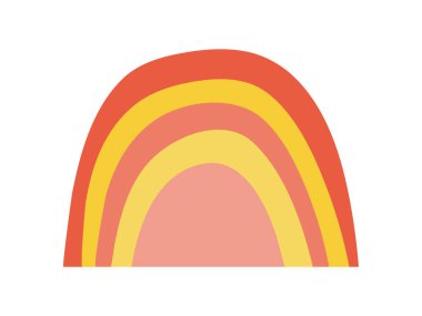 El çizimi minimalist boho gökkuşağı. Bebek kartları ve posterler için sevimli gökkuşağı. Stok vektör illüstrasyonu beyaz arkaplanda izole edildi. Bebek odası ve oyun odası için Boho çocuk odası gökkuşağı baskısı