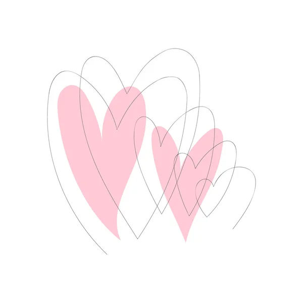 Рожеві Серця Випадковими Хаотичними Лініями Мистецтво Лінії Кохання Малювання Рук — стоковий вектор