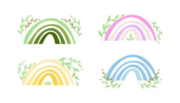 Conjunto Arco Iris Boho Color Neutro Bebé Primavera Lindo Arco — Vector de stock